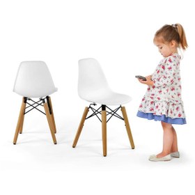 Resim Sedunamobilya Seduna Eames Child Sandalye 2 Adet | Natural Ahşap Ayaklı-Beyaz 