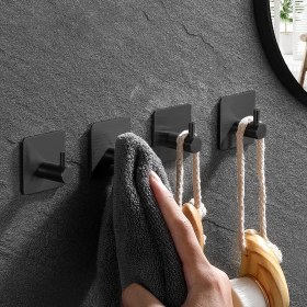 Resim Zift Unique 4 Adet Paslanmaz Çelik Siyah Banyo Askısı Bornoz Askısı Havlu Askısı Havluluk Paslanmaz Hooks 