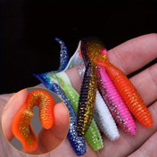 Resim 12 adet Yumuşak Balıkçılık Yem Seti, İki Renkli Spiral Kuyruk Grub Solucanlar, Levha ile Suni Yemler, Levrek ve Turna Balığı Avı için, Paket içinde Hazır, 6.5cm 
