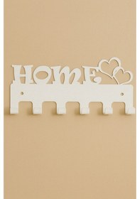 Resim Lunoart Home Yazılı Kalpli Metal Anahtarlık Askısı Duvar Tipi Anahtar Organizer Beyaz 