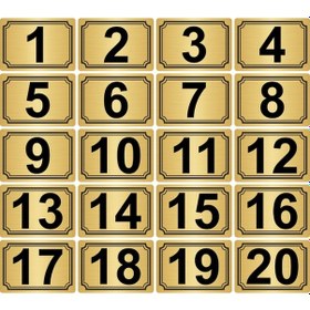 Resim 7x10cm Metal Yapışkanlı Numara (1..20) 20 adet Altın Renk Metal 