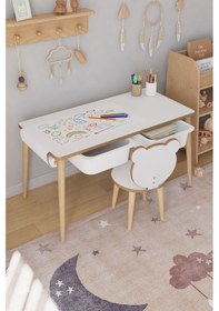 Resim Resim Kağıdı Rulolu Çocuk Oyun Aktivite Masası 1 Sandalyeli Çekmeceli Çocuk Masası - Panda Çok Renkli 