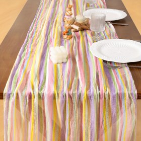Resim Çizgili Paskalya Masa Koşucusu Peynir Gazlı Kumaş 118 İnç (Yaklaşık 300 cm) Bohem Tarzı Peynir Bezi Peçete Düğün Partisi ve Tatil Süslemeleri için Uygun 