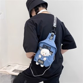 Resim 1 Adet Kadın Karikatür Ayı Çapraz Vücut Çantası - Fermuarlı Mavi Omuz Askılı, Günlük Kullanım İçin Rahat Çanta, Küçük Crossbody Çanta, Polyester Astarlı 