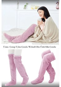 Resim Pembe Sock Peluş Uyku Çorabı Welsoft Diz Üstü Oda Çorabı Ayak Isıtıcı Uzun Gonç Çorap Pembe 