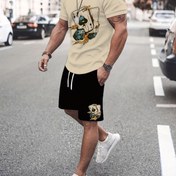 Resim Erkekler için, Trendy renk bloklu kısa kollu ve şortlu, Spade A baskılı rahat kıyafet. 