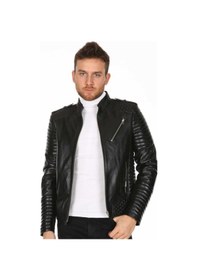 Resim Deriwork Hakiki Kuzu Derisi Fermuarlı İşlemeli Erkek Deri Ceket Siyah Siyah 