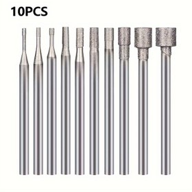 Resim 10 adet zımpara mini U-şekilli oyma taşlama başlığı, taşlama ve tamir burrs, oyma, döner araç aksesuarları, DIY başlangıç seviyesi için uygun 2.35mm mandrel 