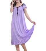 Resim Mor Yazlık Gecelik Önü Boş Rahat Nefes Alabilir Kadın Pürüzsüz Saten Volanlı Etek Yazlık Gecelik Ev Giyimi Mor 