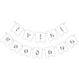 Resim Gümüş Metalik Baskılı Iyiki Doğdun Banner Beyaz 