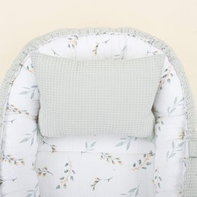Resim Babynest ve Yastık - Çift Taraflı - Açık Yeşil Petek - Yapraklar 