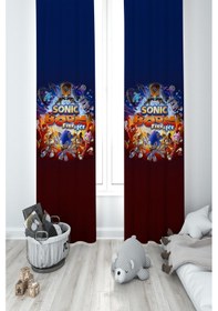 Resim Mekta Home Bebek Ve Çocuk Odası Sonic Boom Desenli 2 Kanat Fon Perde 