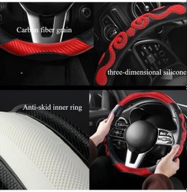 Resim Xuweiwei Siyah 15 Inç Spor Direksiyon Kılıfı Napa Pu Deri Pembe Siyah Yılan Desenli Antiskid Nefes Alabilir - 