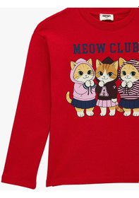 Resim Koton Kedi Baskılı Kırmızı Kız Çocuk Uzun Kollu T-shirt 6skg10365ak Kırmızı 