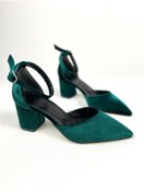 Resim Gloriys Ayakkabı & Çanta Zümrüt yeşili kadife 6 cm kalın topuklu ayakkabı 01403 