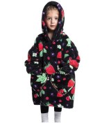 Resim Çocuklar İçin Sevimli Kapüşonlu Giyilebilir Battaniye Siyah - Kırmızı 