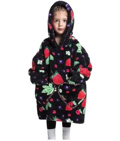 Resim Çocuklar İçin Sevimli Kapüşonlu Giyilebilir Battaniye Siyah - Kırmızı 