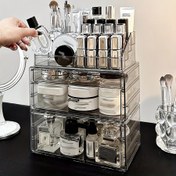 Resim 1 adet Şeffaf Akrilik Kozmetik Düzenleyici Çekmeceli - Büyük Kapasiteli Şeffaf Plastik Makyaj Saklama Kutusu, Toz Geçirmez Tezgah Üstü Sergileme Kutusu Rujlar, Göz Farları, Cilt Bakım Ürünleri İçin - Hafif, Montaj Gerektirmez 