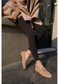 Resim Piccoli Kadın Siyah Gercek Suet Tokali Loafer Bej Suet 