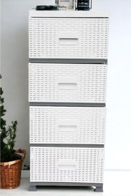 Resim FERAH PLASTİK Beyaz Raddan Komodin 4 Çekmeceli Büyük Boy Modern Tasarım Plastik Komidin 