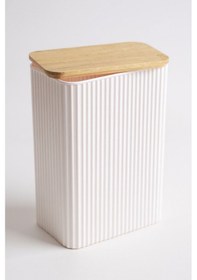 Resim İronika 2 Litre Bambu Kapaklı Erzak Gıda Bakliyat Saklama Kabı Mutfak Organizeri 6 Adet Beyaz 