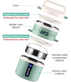 Resim Tantitoni QIGAR, 2Litre, Çelik, Yuvarlak, Yemek taşıma kabı, Sefer tası, Yemek Termosu, FOOD 1095 