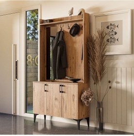 Resim 5100 Inca Sol Aynalı 3 Kapaklı 4 Askılı Raflı Portmanto Atlantik Çam Çam 