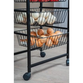 Resim Metal 4 Çekmeceli Sebzelik Tekerlekli Siyah Çok Amaçlı Sebze ve Meyve Düzenleyici 