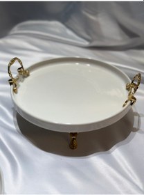 Resim Aless Altın Ayaklı Kulplu Seramik Sunumluk Çerezlik Meyvelik 