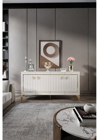 Resim KLAS KONSOL MDF MEBRAN KAPAK EKRU GOLD 