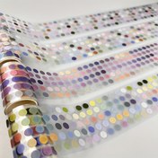 Resim 2 Metre Tam Rulo Canlı Puantiyeli Washi Bant - Renkli, Şeffaf PET Tabanlı Metalik Bağlama, Scrapbooking & El İşleri Projeleri İçin İdeal, Scrapbooking Malzemeleri 