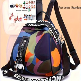 Resim 1 adet Moda Siyah Naylon Sırt Çantası - Büyük Kapasite, Ayarlanabilir Askı, Fermuarlı Şık Baskı, Elde Yıkanabilir veya Profesyonel Kurutma Yıkama, Polyester Astarlı Seyahat Çantası, Rahat Seyahat Çantası | Canlı Sırt Çantası | Ayarlanabilir Askı Çantası, Sırt Çantası 