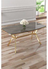 Resim Canisa Lena Serisi 90x160 Antrasit İroni Gold Kaplama Ayaklı Masa Takımı Ve 4 Cappucino Sandalye Antrasit İroni Masa Cappucino Sandalye 