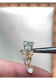 Resim 316 L Cerrahi Çelik Parlak Zirkon Taşlı Fiyonk Modeli Göbek Piercingi Altın 