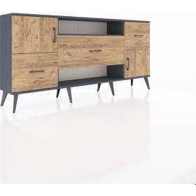 Resim Arges Konsol 2 Raflı 3 Çekmeceli 2 Kapaklı 176x30x83 Antrasit-çam/çam Çam/çam 
