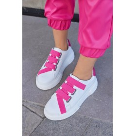 Resim Nilufarr Patty Beyaz Deri Pembe Lastikli Kadın Sneaker 