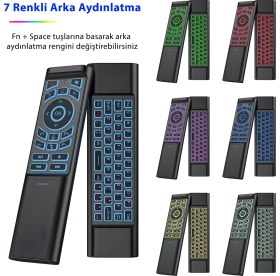 Resim İdragon M3 Akıllı Kumanda – Air Mouse & Kablosuz Klavye, 6 Eksenli Jiroskop, Ir Öğrenme, Bluetooth & 2.4 Ghz, 7 Renk Arka Aydınlatma 