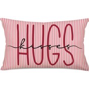Resim 1 adet Romantik Pembe & Beyaz Çizgili Polyester Yastık Kılıfı 30.48x50.8 cm - "Sarılma & Öpücükler" Aşk Temalı Tasarım, Fermuarlı, Sevgililer Günü, Düğünler, Yıldönümleri için Makinede Yıkanabilir - Şık Koltuk Dekoru (Tek Taraflı, İçlik Yok), Koltuk için Yastık Kılıfları 