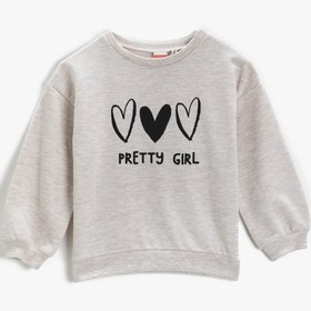 Resim Kız Bebek Kalp Baskılı Sweatshirt Bisiklet Yaka Uzun Kollu Pamuklu 