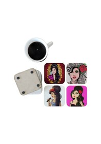 Resim Amy Winehouse Dekoratif Ahşap Bardak Altlığı Seti 0107 Çok Renkli 