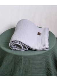 Resim 4 Katlı Müslin Yatak Örtüsü - Battaniye Pike %100 Organik Pamuk Dört Mevsim Yumuşak Çift Kişilik Açık Gri 