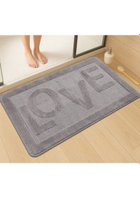 Resim Doğal Kaymaz Taban Banyo Paspas Uzun Ömürlü Yumuşak Dokulu Su Emici Yıkanabilir Love 60x100 Gri 