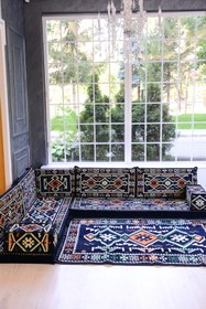 Resim BAKIRÖZÜ HOME Şark Köşesi Odası Takımı Konsepti Lacivert Anadolu Modeli Koltuk Takımı Sünger Dahil (10 Parça) 