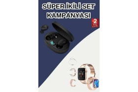 Resim Astraltech Nabız Ölçer Hediye Bileklikli Akıllı Saat ve Dijital Göstergeli Bluetooth Kulaklık Çoklu Şarj Girişi 