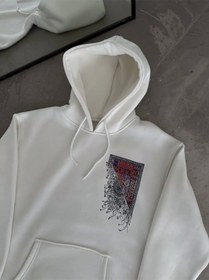 Resim Uzun Kol Kapşonlu Ön Ve Arka Baskılı Sweatshirt - Beyaz 