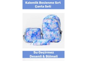 Resim Enenstyle Fermuarlı Geniş 1.kalite Su Geçirmez Desenli Bölmeli Üçlü Okul Kalemlik Beslenme Sırt Çanta Seti 