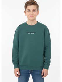 Resim Bisiklet Yaka Baskı Detaylı Erkek Çocuk Sweatshirt-90909 Yeşil 