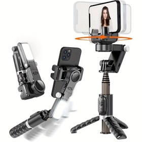 Resim Bir Iphone için Otomatik Yüz Takibi Özellikli, 360° Dönebilen, Uzaktan Kumandalı, Android ve Iphone için Uygun, Vlogging, Youtube ve Tiktok Video Kaydı İçin İdeal Bir Seçenek Olan, Bir Akıllı Telefon Özel Gimbal Stabilizatörü. 