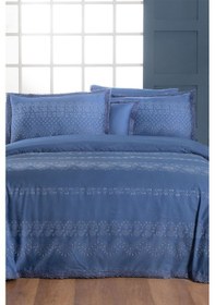 Resim Sarev Perry Mavi Çift Kişilik %100 Pamuk Saten "300 Tc" Nevresim Takımı 