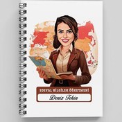 Resim En Başarılı Kadın Sosyal Bilgiler Öğretmeni Karikatürlü Defter 